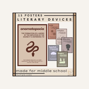 Literary Devices Poster Bundle: Boho Middle School English Classroom Decor Figurative language Posters Literary Terms Poetic Devices