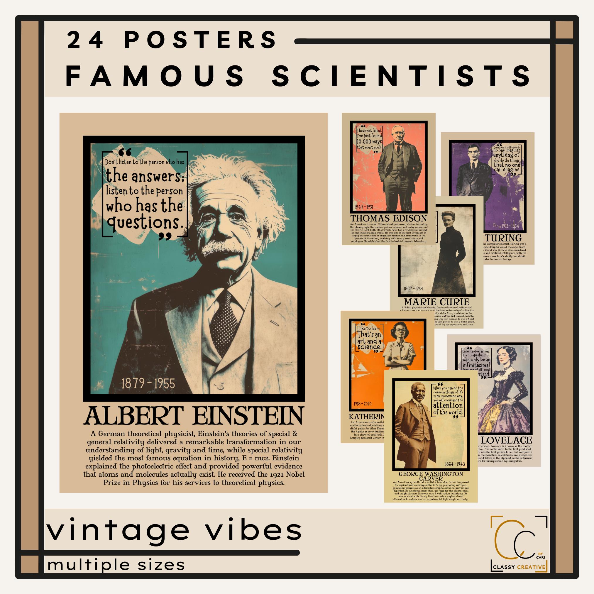 Famous Scientists Posters Bundle Scientific Fields of Study High School Science Classroom Decor Physics Chemistry Biology Prints