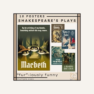 Shakespeare&#39;s Plays Animal Shakespeare Gallery Wall High School English Classroom Decor Funny Vintage Shakespeare Posters Library Wall Art