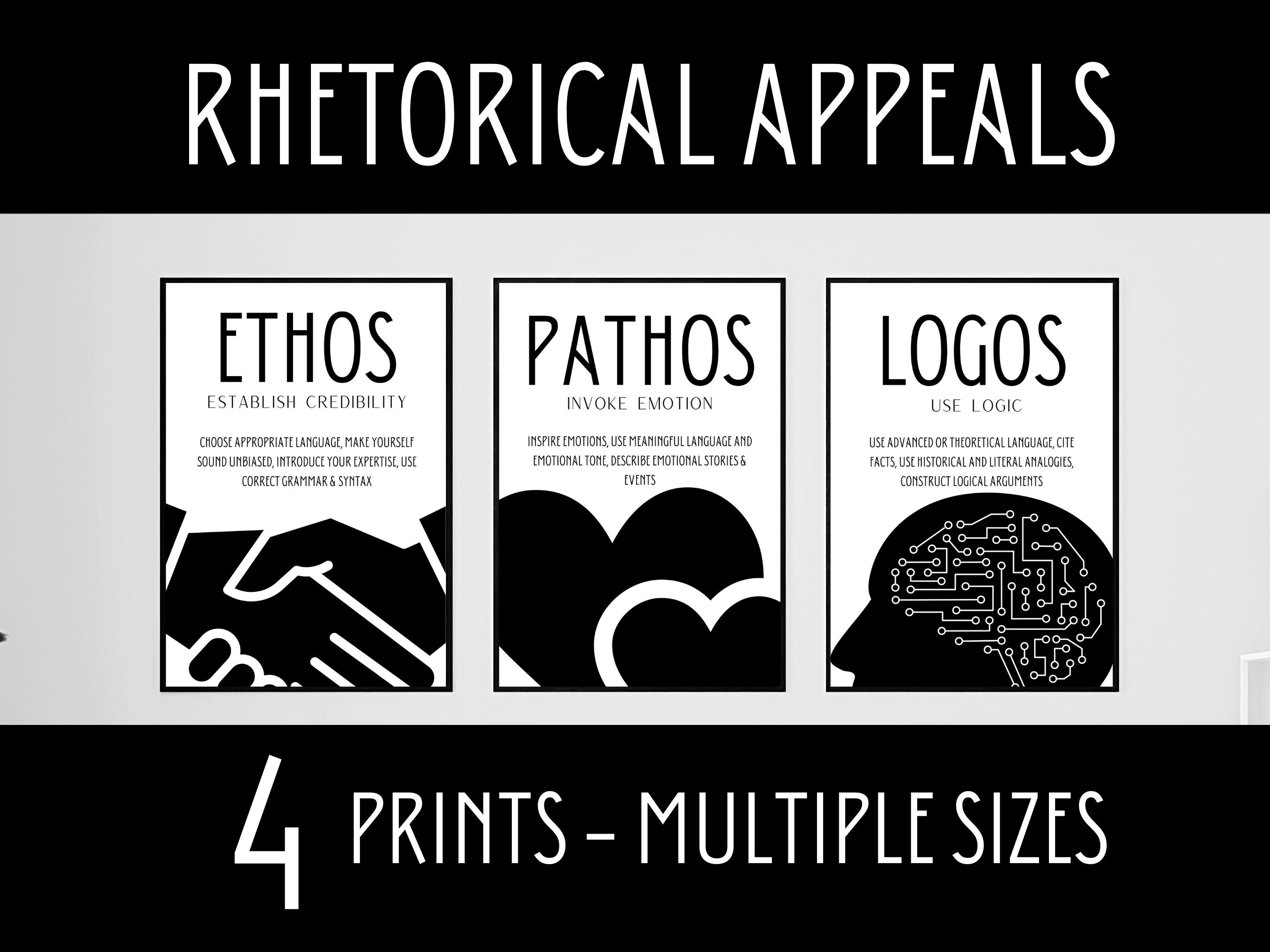 Rhetorical Appeals, Ethos, Pathos, Logos, English Classroom, Persuasive  Writing, High School Posters, English Teacher Gift, Wall Decor 