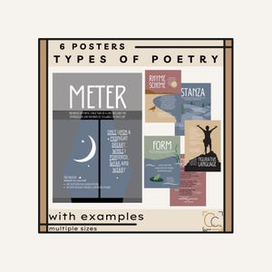 Carteles de elementos de poesía: Decoración de aulas de inglés de secundaria Estructura de poemas Términos de poesía Ejemplos de unidades de poesía famosas