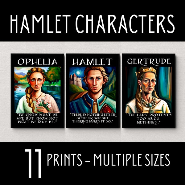 Hamlet Characters, Hamlet Quotes, Shakespeare Wall Art, Hamlet Posters, English Classroom Posters, High School English, Shakespeare Decor