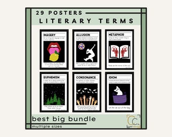 Literary Terms Poster Bundle Figurative Language Literary Devices Posters High School English Poetic Devices Middle School Decor