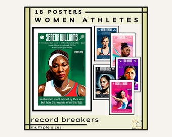 Women's History Month Posters: Famous Female Athletes Inspiring Women Role Models Women in Sport PE Classroom Poster Bundle