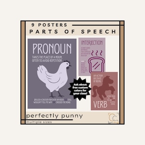Posters des parties du discours : déco amusante pour la classe d'anglais du collège, grammaire élémentaire et calembours bohèmes Structure des phrases