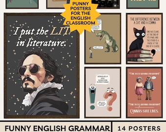 Lustige Englische Grammatik Wortspiele Poster: Mittelschule Englisch Klassenzimmer Dekor Lustige Satzzeichen Grammatik Humor