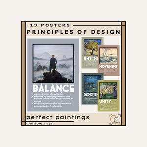 Principios del diseño de carteles de arte: Elementos y técnicas de decoración del aula de arte en el arte y la escultura Equilibrio Escala Ritmo Unidad Armonía