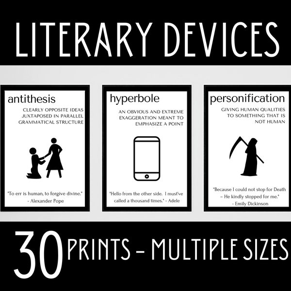 Literary Devices Poster Bundle, Literary Terms, High School Wall Art, English Classroom Decor, English Teacher Gift, Poetic Devices