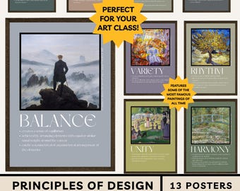 Principles of Design Art Posters: Art Classroom Decor Elements and Techniques in Art and Sculpture Balance Scale Rhythm Unity Harmony
