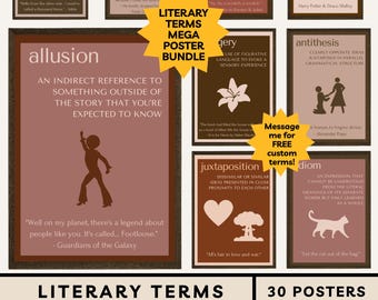 Literarisches Gerät Poster Bündel: High School Englisch Klassenzimmer Dekor Figurative Sprache Poster Poetische Geräte Mittelschule Literaturbegriffe