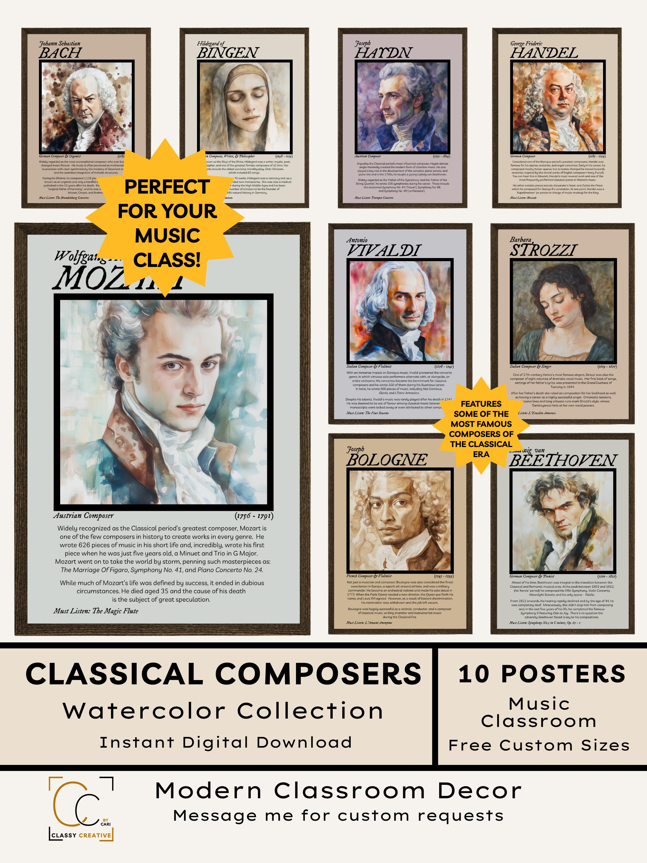 Classical Composers Poster Bundle: Diverse Musicians Music