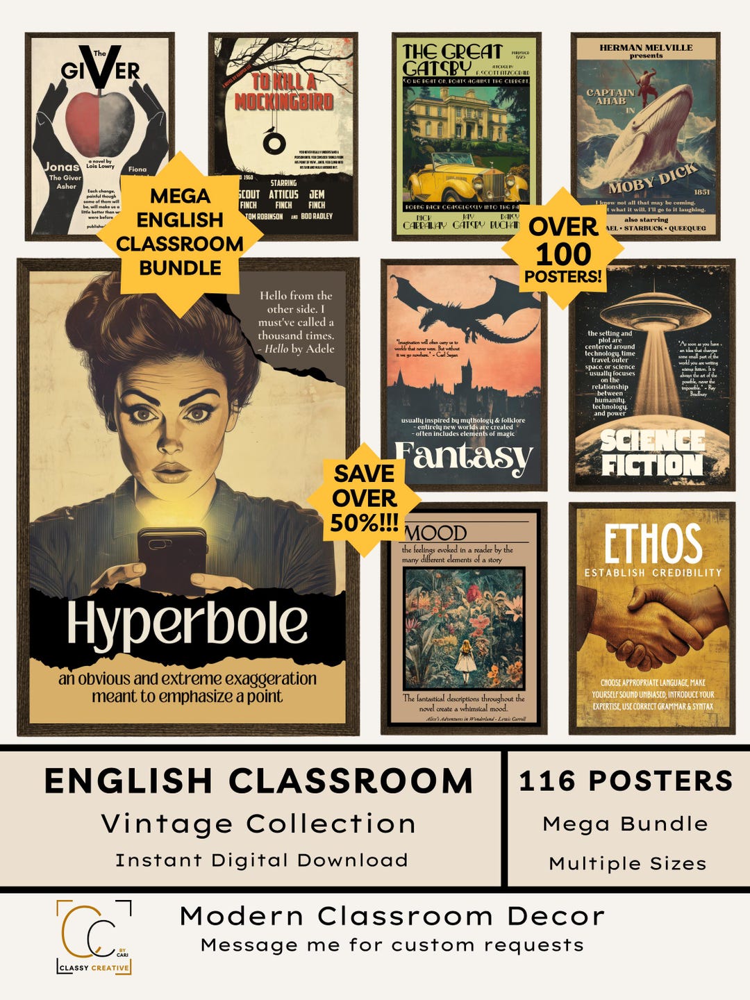 High School English Classroom Poster Bundle: Literary Terms Devices ...