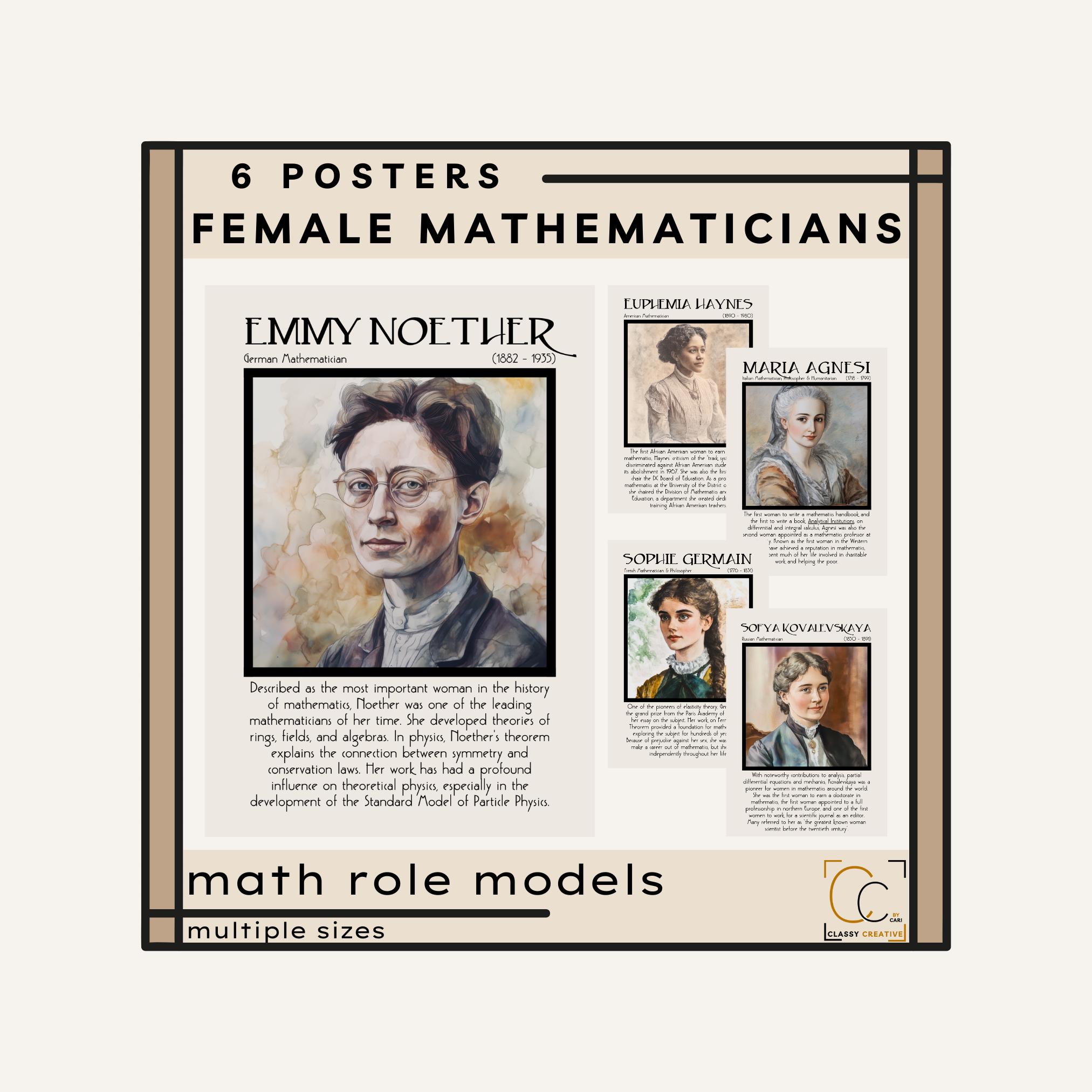 Mathmatition Lady Female Mathematicians Posters: High School Mathematics Classroom Poster ...