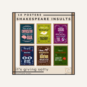 Shakespeare Posters Shakespeare Insults Funny Shakespeare English Classroom Decor High School English Shakespearean Phrases Words