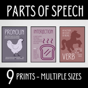 Parts of Speech Posters, Elementary Classroom, English Classroom Puns, Funny English Grammar, English Teacher Gift, Middle School Posters