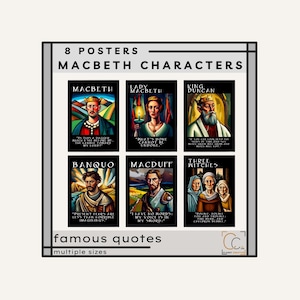 Macbeth Characters Macbeth Quotes Shakespeare Wall Art Macbeth Posters English Classroom Decor High School English Shakespeare Decor