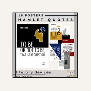 Hamlet Literary Devices Posters: Shakespeare Quotes High School English Classroom Decor Famous Hamlet Unit Quotations
