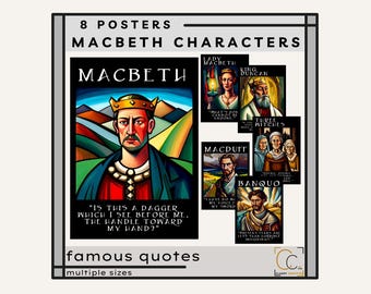 Pôsteres com citações de personagens de Macbeth: peças de Shakespeare, decoração de sala de aula de inglês para ensino médio, citações famosas de Shakespeare