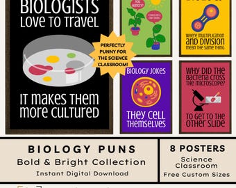 Biology Puns Posters: Funny High School Science Classroom Poster Hilarious Biology Jokes Middle School Science Humor