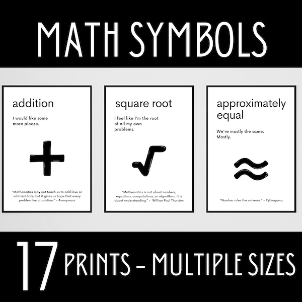 Poster di simboli matematici, arredamento per l'aula di matematica, arte della parete di matematica della scuola superiore, matematica della scuola media, stampe di matematica, regalo per l'insegnante di matematica