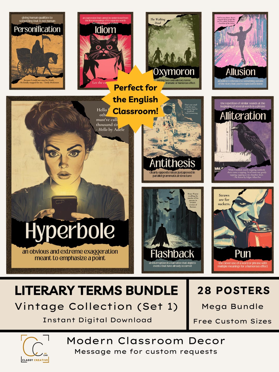 Literary Terms Poster Bundle: Vintage Figurative Language Poetic ...