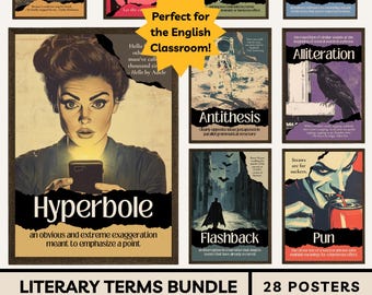 Literaturbegriffe Poster Bündel: Vintage Bildliche Sprache Poetische Geräte Literatur Geräte Poster High School Englisch Klassenzimmer Dekor