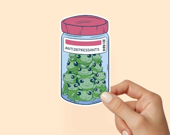 Jar of Frogs Mental Health Sticker, Antidepressant Pill Bottle, Book Lover Gift, positivity sticker, waterproof vinyl sticker, laptop decal