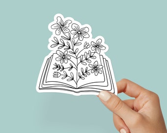 Floral Book Sticker, Open Book Sticker, Reading Sticker, Book Sticker, Hydro Sticker, Water Bottle Sticker