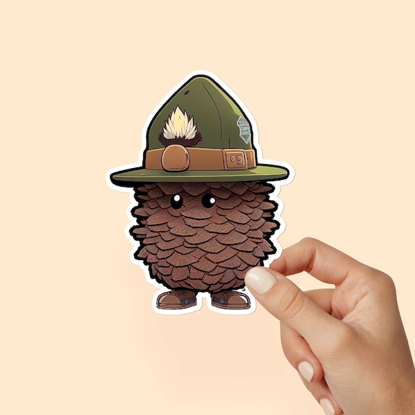 Pinecone Ranger Cute Sticker, Adventure Sticker, Outdoor Sticker, Forest Sticker, Laptop Sticker, Waterfles sticker