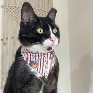 Christmas Pet Bandana, Vintage Floral Fabric, Cat Bandana, Dog Bandana, Holiday Pet Bandana, Over the Collar Bandana, Vintage Fabric Bandana