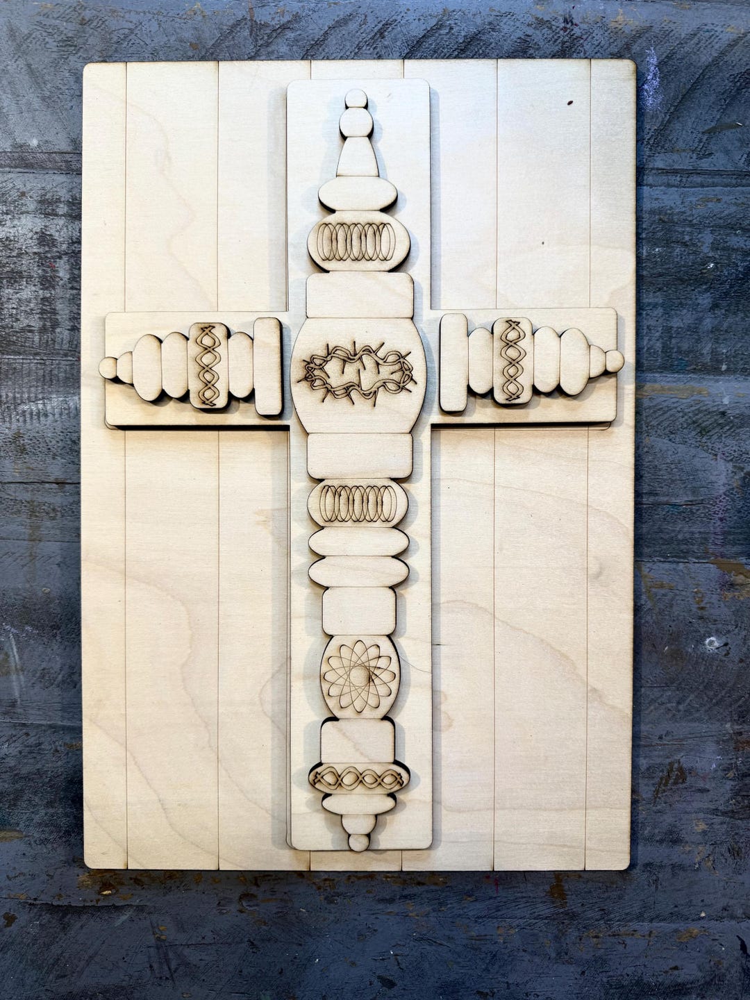 Choice - 2 Styles Spindle Cross Plaque Frame Home Decor DIY Wood Cut ...
