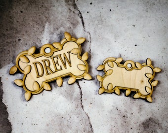 Dog Bone with custom Name Wood ornament DIY KIT 2 sizes #885