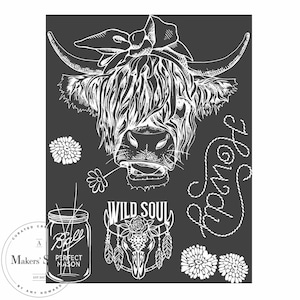 Country Girl Highland Cow - Mesh Stencil 8.5x11 reusable adhesive transfer / stencil