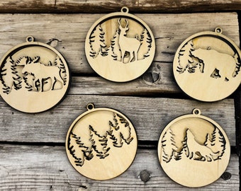 5 pcs set of Wildlife Ornaments DIY ornament set #855