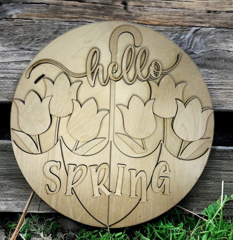 3 Sizes! Hello Spring Round Door Hanger or Sign Blank DIY Kit Home ...