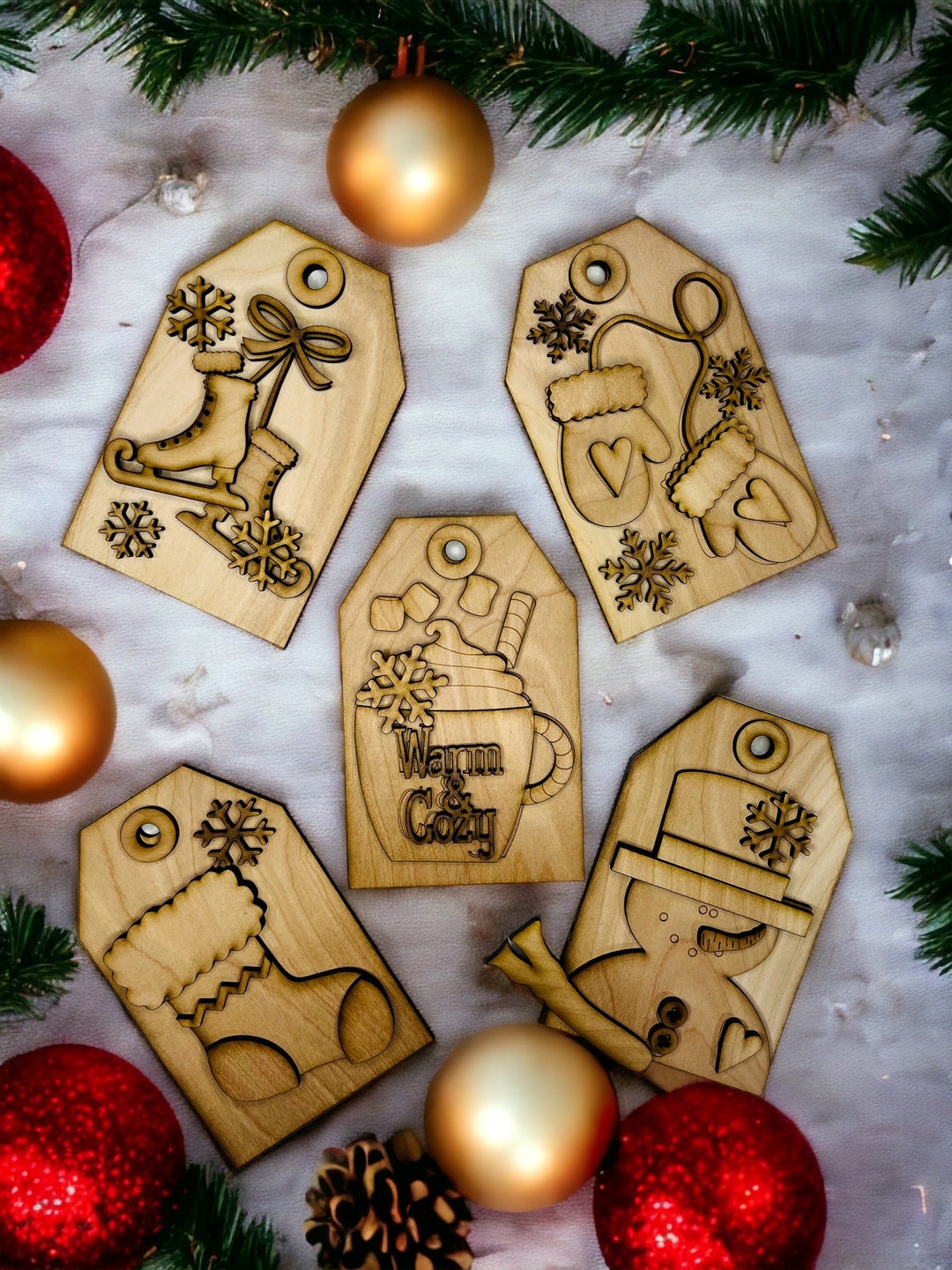 Christmas Ornament Gift Tag Set Bundle 2 DIY Wood Cut Out Kit Etsy