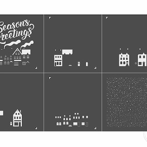 Layered Houses - Mesh Stencil 18x12 reusable adhesive transfer / stencil