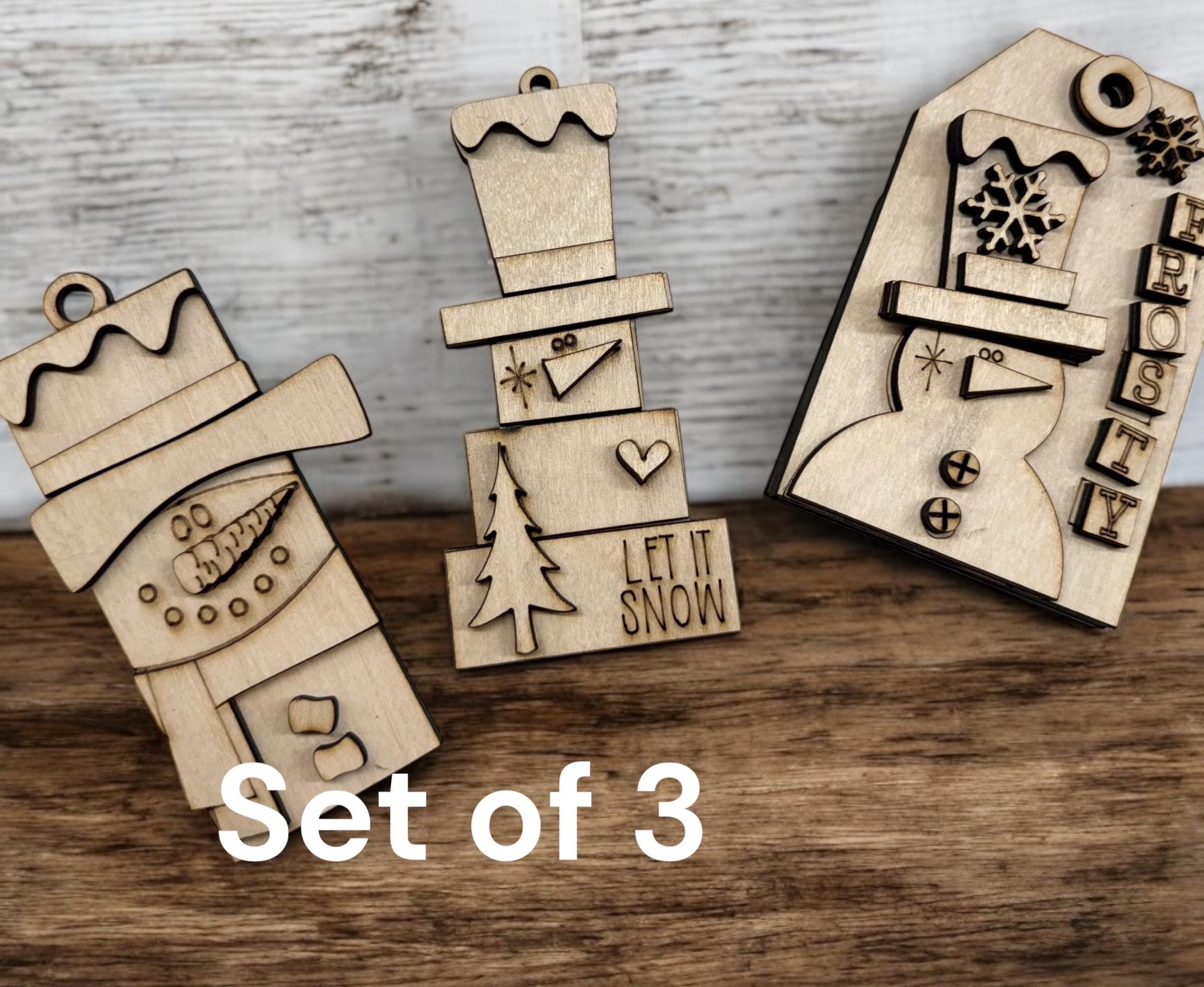 Christmas Snowman ornaments Wood Blank DIY Kit  set of 3 #850