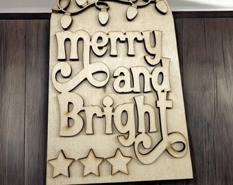 Merry and Bright lights Christmas insert (insert only) for Arch frame INTERCHANGEABLE shelf sitter DIY Wood cut out kit #970