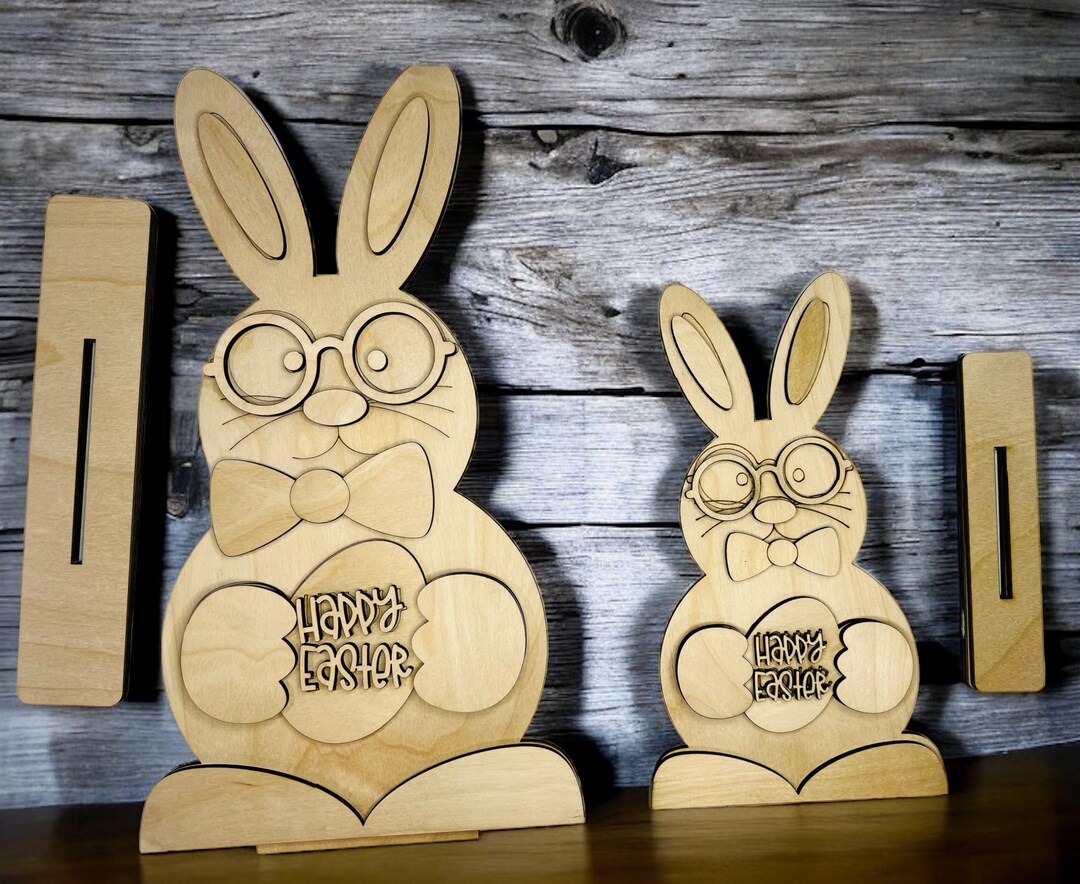 2 SIZES Happy Easter Easter Bunny With Glasses Shelf Sitter Version 2 ...