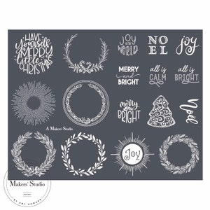 Christmas garland wreath All Is Bright - Mesh Stencil 8.5x11  reusable adhesive transfer / stencil