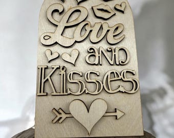 Love and kisses Valentine insert (insert only) for Arch frame INTERCHANGEABLE shelf sitter DIY Wood cut out kit #976