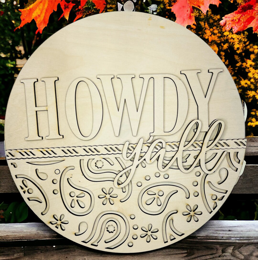 2 SIZES HOWDY Y'all DIY Kit Birch Wood Round Door Hanger or Plaque ...