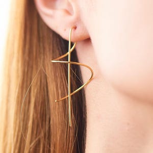 Signature Spiral Wire Earring, 24K Gold Plated & Sterling Silver Earring, Corkscrew Earring Gold, Long Threader Earring, Minimalist Earring