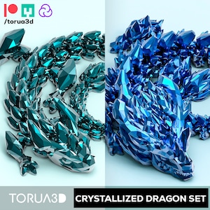 Set von zwei STL artikulierten Drachen in ihrer fertigen kristallisierten Form STL DATEI 3d Druck Datei | stl-Dateien | stl-Datei 3d Druck | gelenkig