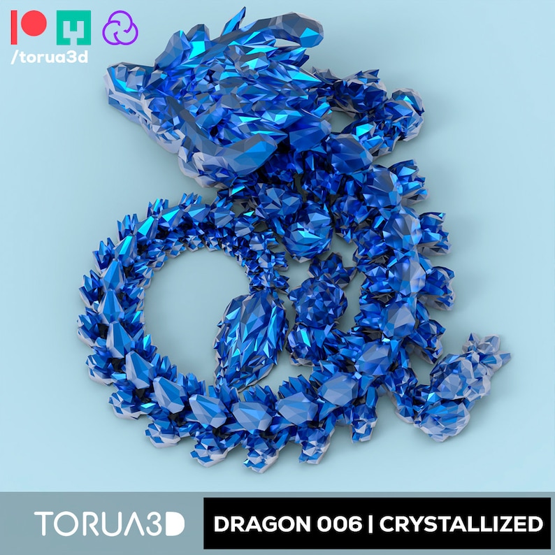 May include: A blue crystal dragon sculpture with a detailed, faceted design. The dragon is curled up in a circular shape, with its head raised and its tail curled around its body. The sculpture is made of a shiny, reflective material, and the light catches the facets of the crystals, creating a sparkling effect.