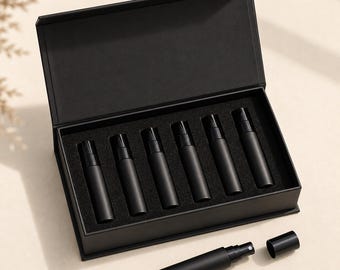 Set di profumi ricaricabili con 6 flaconi vuoti | Cofanetto di lusso per una collezione di fragranze | Regalo personalizzato per gli amanti dei profumi