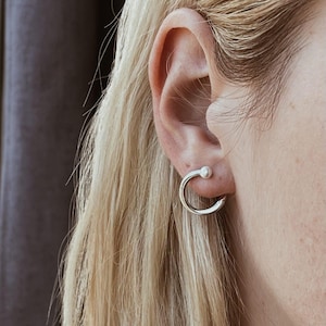 Small Hoop Earrings with Freshwater Pearl – Minimalist Silver Jewelry, Elegant Wedding & Everyday Statement Gift for Her