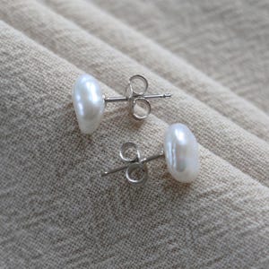 Baroque Pearl Stud Earrings: 925 Sterling Silver, Minimalist Bridal Jewelry