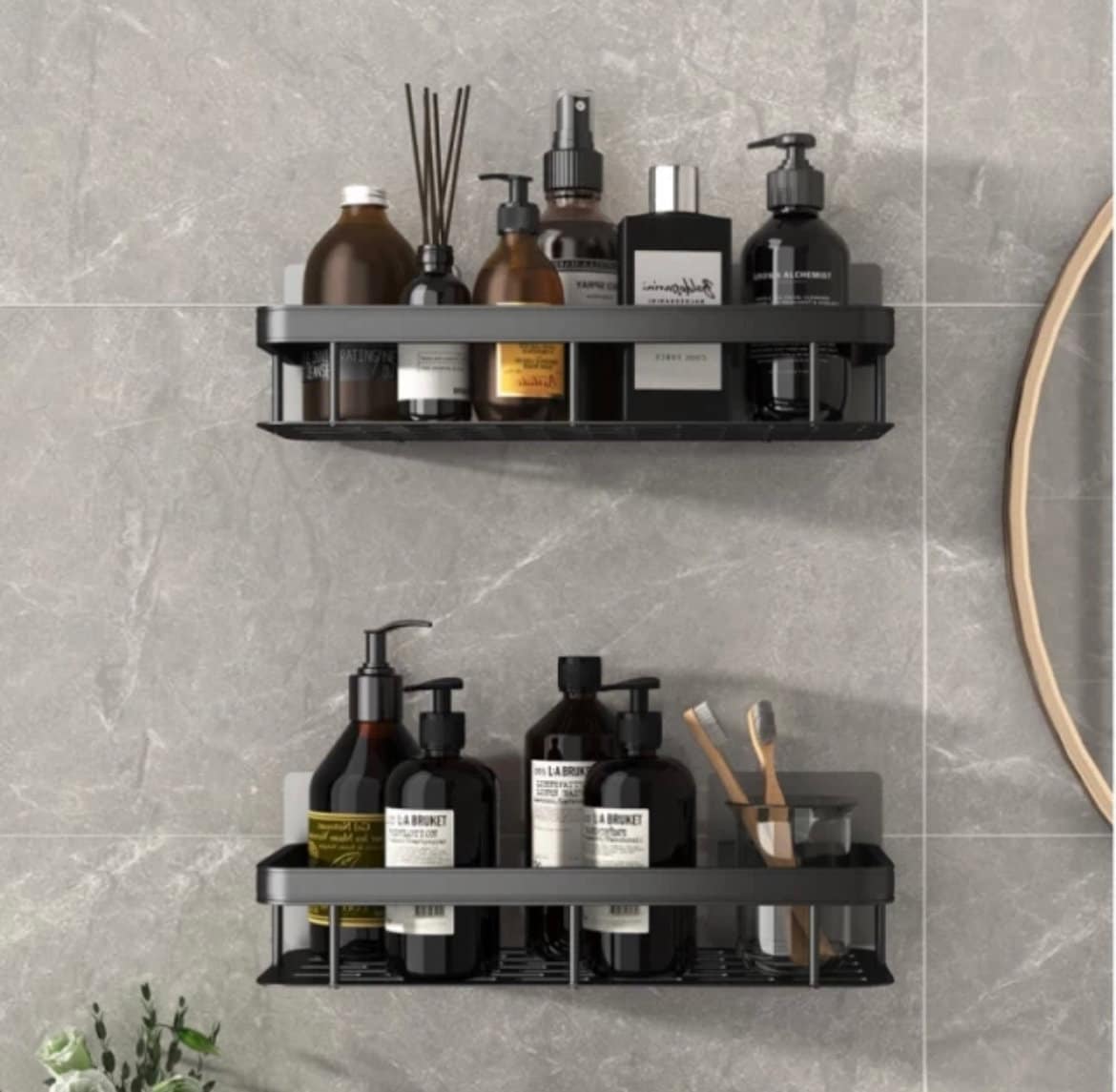 Silver / Black Wall Mounted Shower Corner Shelf – Merchandise Plug